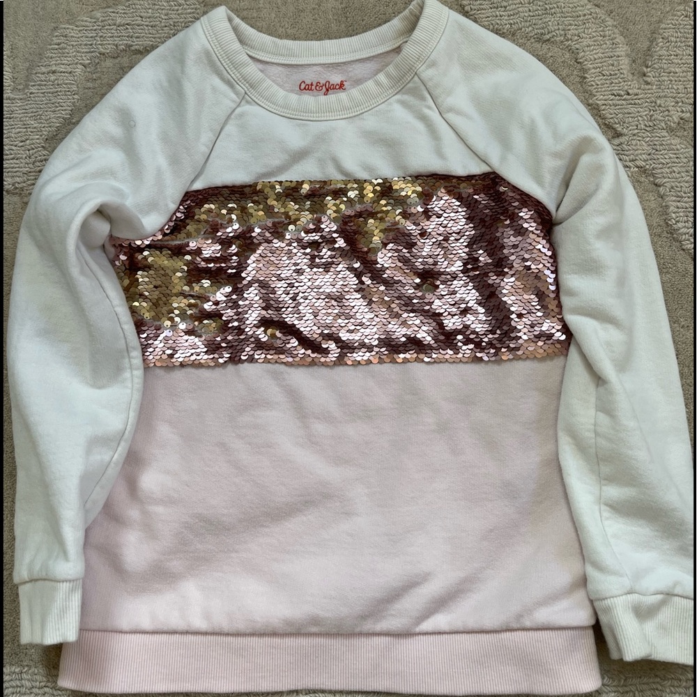 Cat & Jack sweatshirt - pink sequin stripe, girl size 6/6X